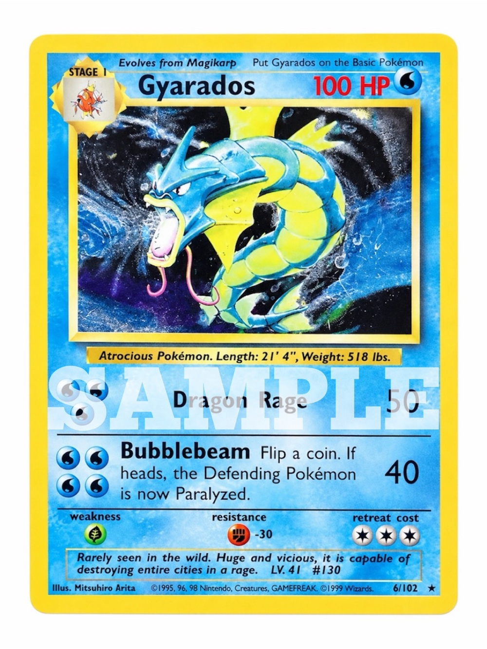 1999 GYARADOS 6/102 BASE SET HOLO RARE POKEMON CARD LP